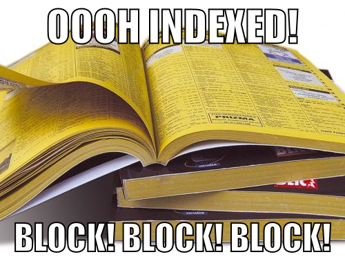 indexed by crawlers block